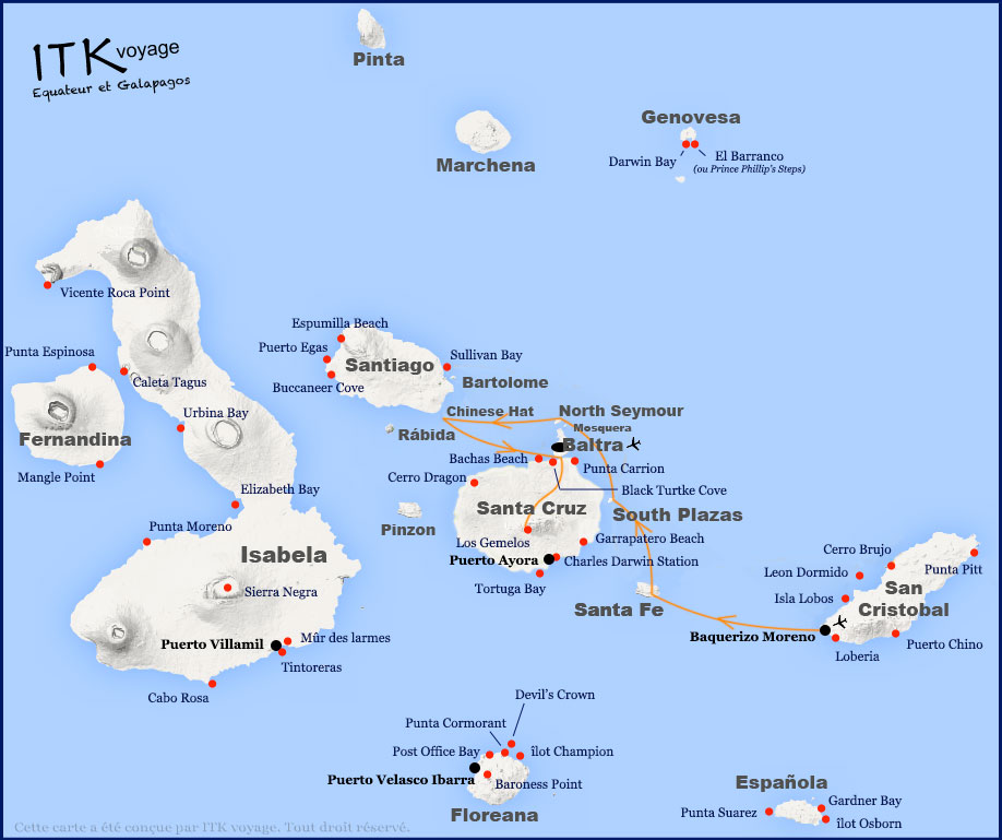 Croisière Archipel I Galapagos, itinéraire 4 jours A