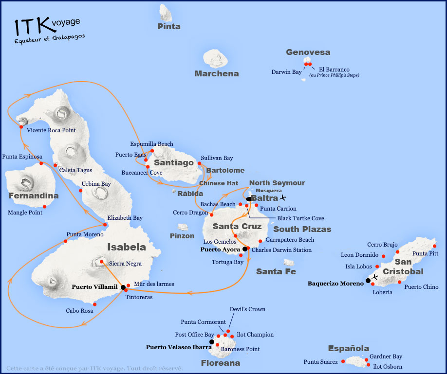 Croisière Cormorant Galapagos, itinéraire 8 jours B