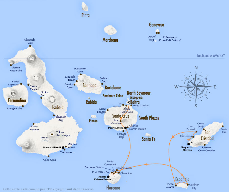 Croisière Cormorant Galapagos, itinéraire 4 jours