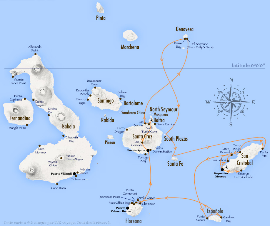 Croisière Cormorant Galapagos, itinéraire 8 jours A