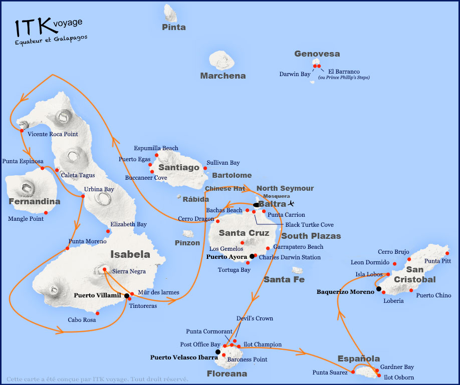 Croisière Natural Paradise Galapagos, itinéraire 8 jours B