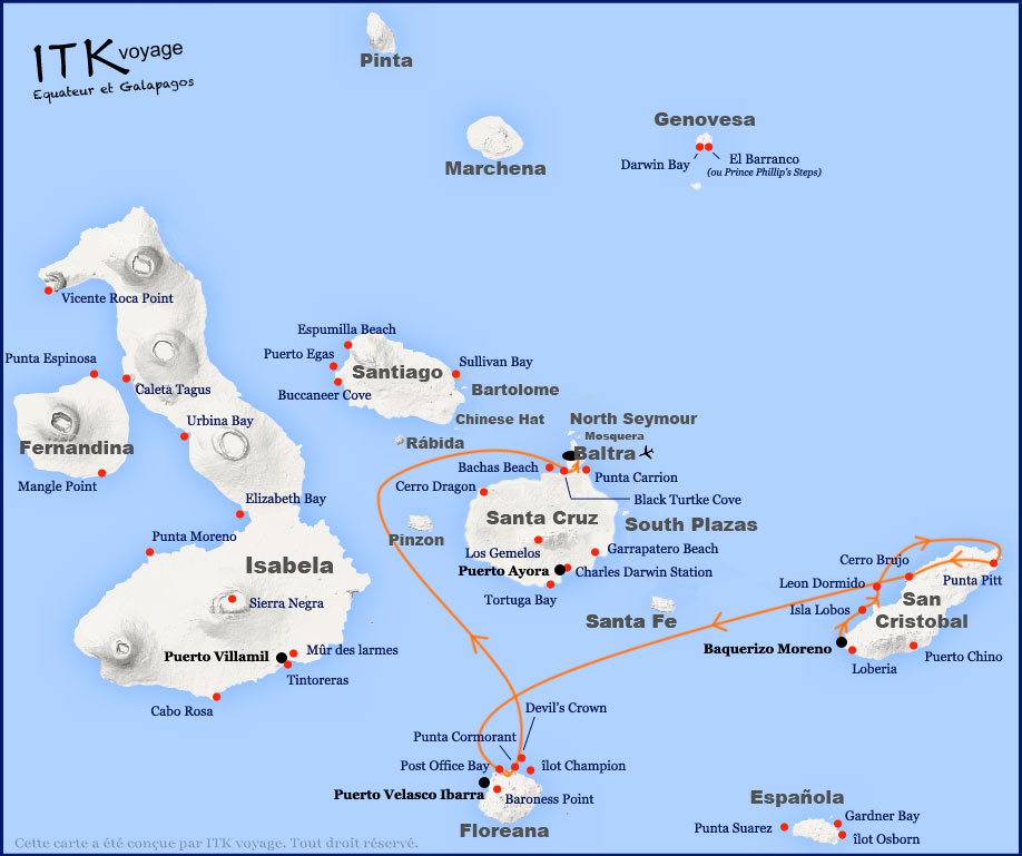 Croisière Ocean Spray Galapagos, itinéraire 4 jours