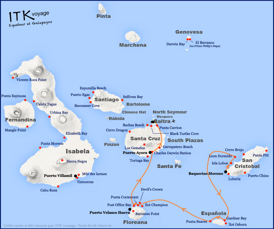Croisière Petrel Galapagos, itinéraire 4 jours