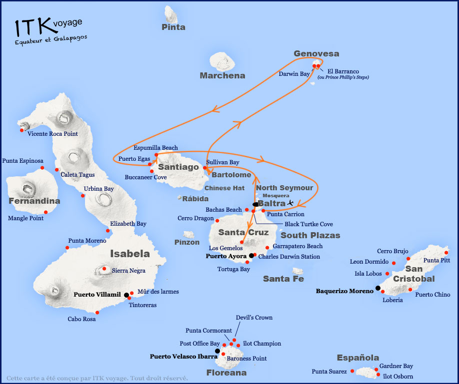 Croisière Petrel Galapagos, itinéraire 5 jours
