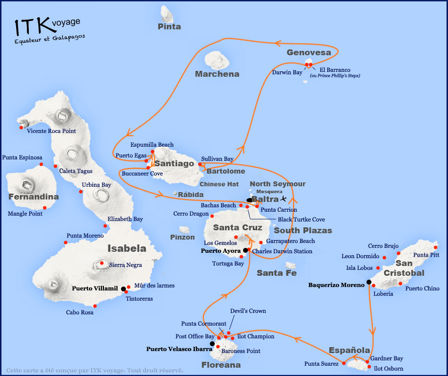 Croisière Petrel Galapagos, itinéraire 8 jours B
