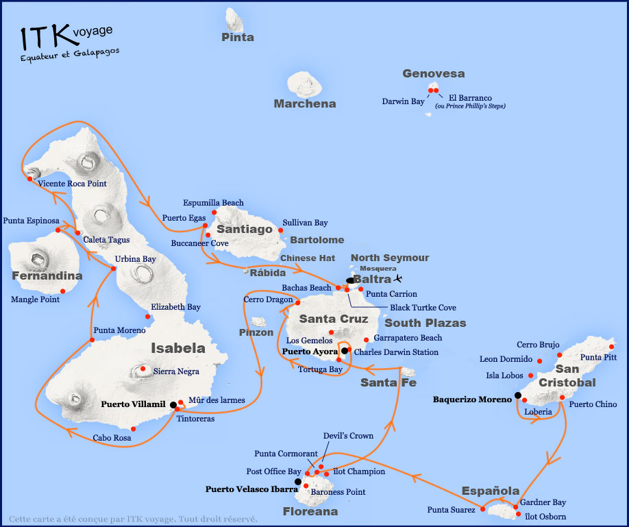 Croisière Treasure of Galapagos, itinéraire 11 jours B+C