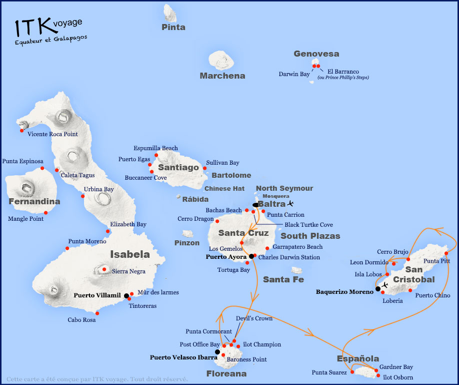 Croisière Archipel II Galapagos, itinéraire 5 jours B