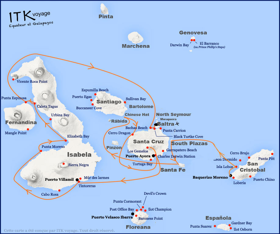 Croisière Archipel II Galapagos, itinéraire 8 jours A