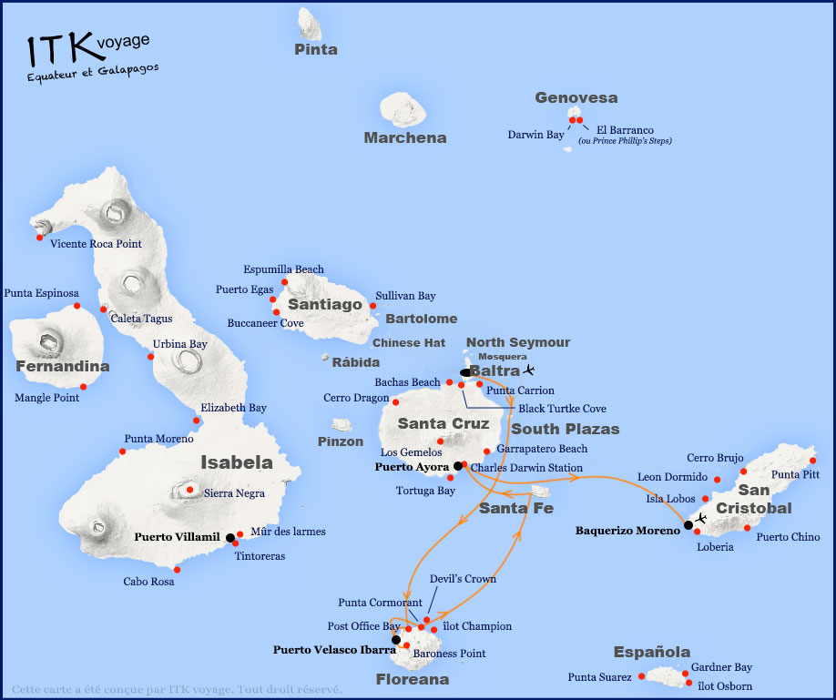 Croisière Galapagos Calipso, itinéraire 4 jours