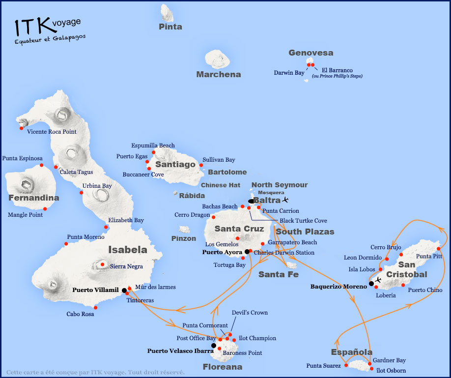 Croisière Galapagos Grand Queen Beatriz, itinéraire 8 jours A