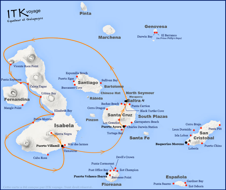 Croisière Petrel Galapagos, itinéraire 6 jours A
