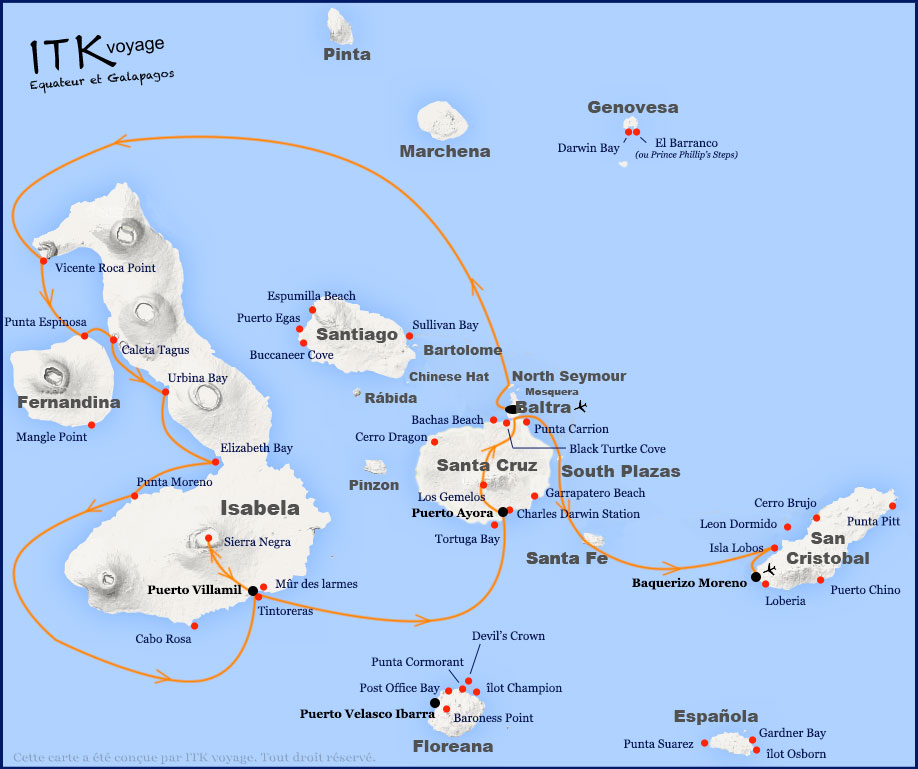 Croisière Petrel Galapagos, itinéraire 8 jours A