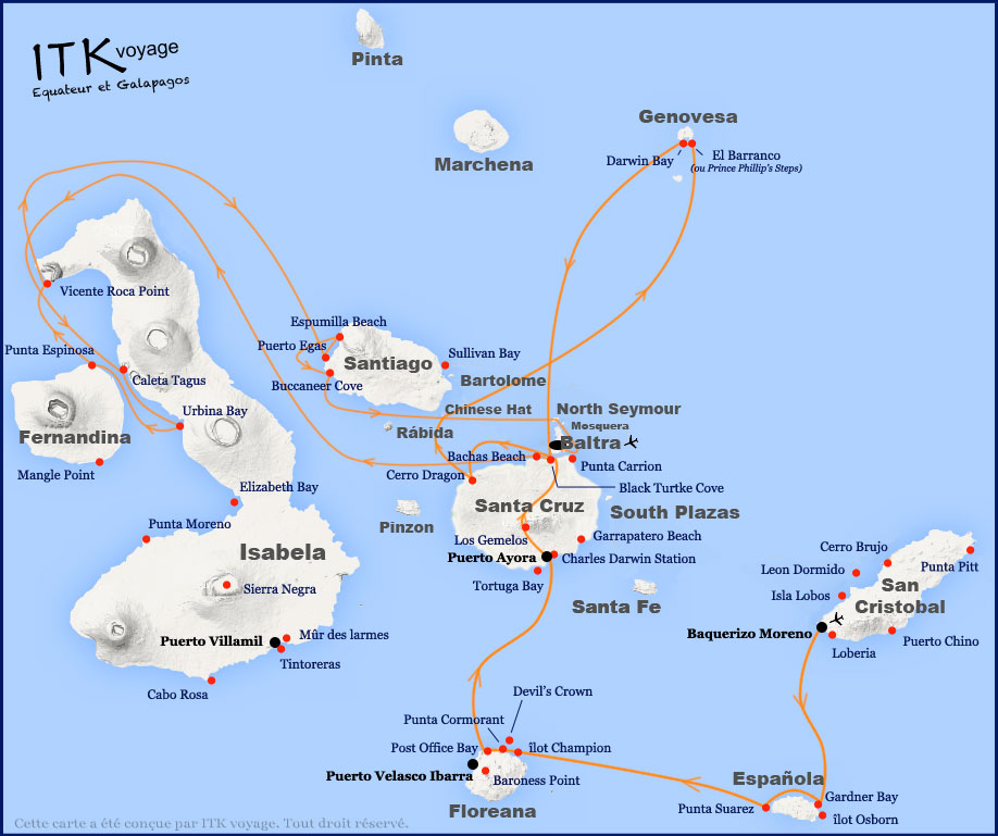 Croisière Monserrat Galapagos, itinéraire 11j C+D+A