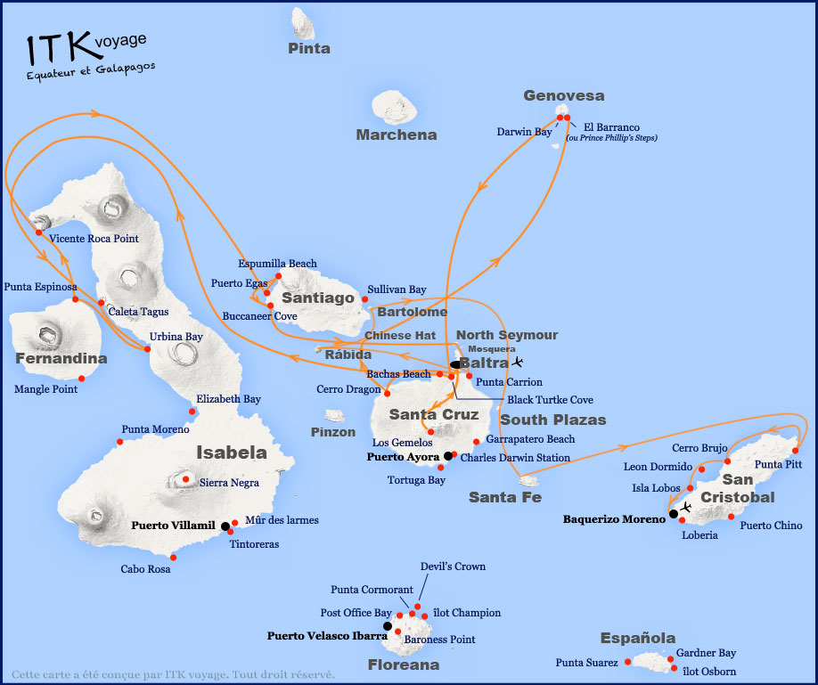 Croisière Monserrat Galapagos, itinéraire 12j D+A+B