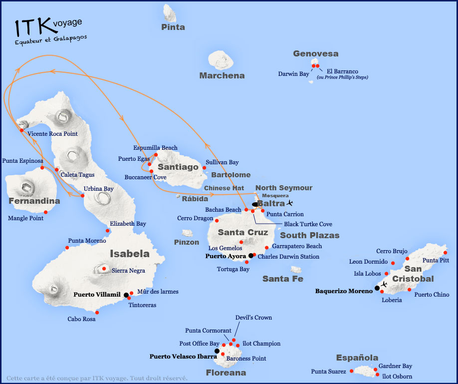 Croisière Monserrat Galapagos, itinéraire 8j A