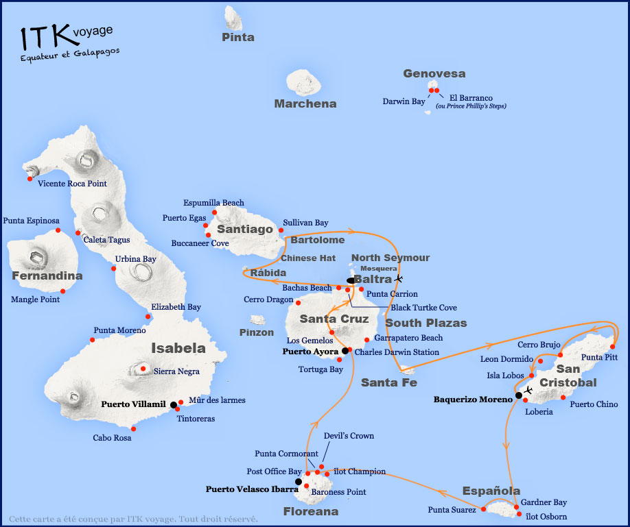 Croisière Monserrat Galapagos, itinéraire 8j BC